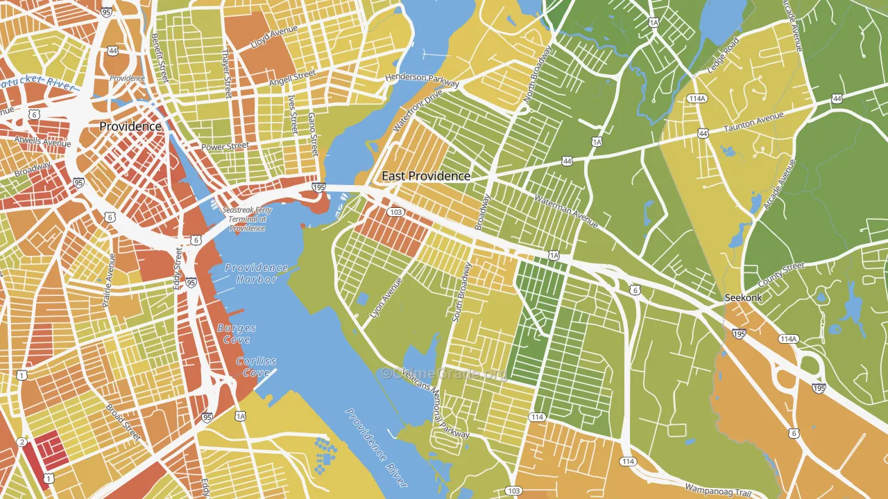Ingrams Corner, East Providence, RI Map of Vehicle Theft Rates