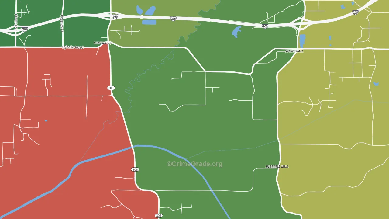 Ingrams Mill, MS Map of Vehicle Theft Rates