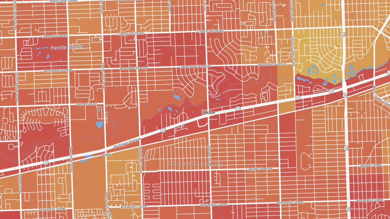Inkster, MI Map of Vehicle Theft Rates