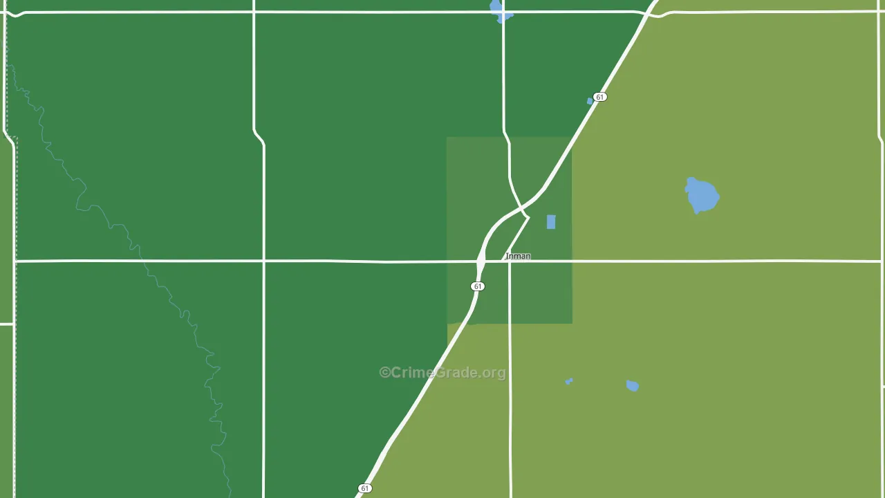 Inman, KS Map of Vehicle Theft Rates