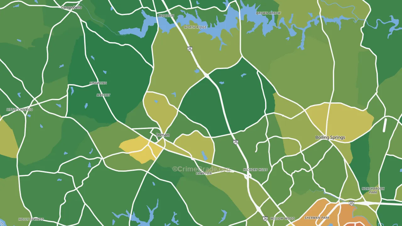 Inman, SC Map of Vehicle Theft Rates