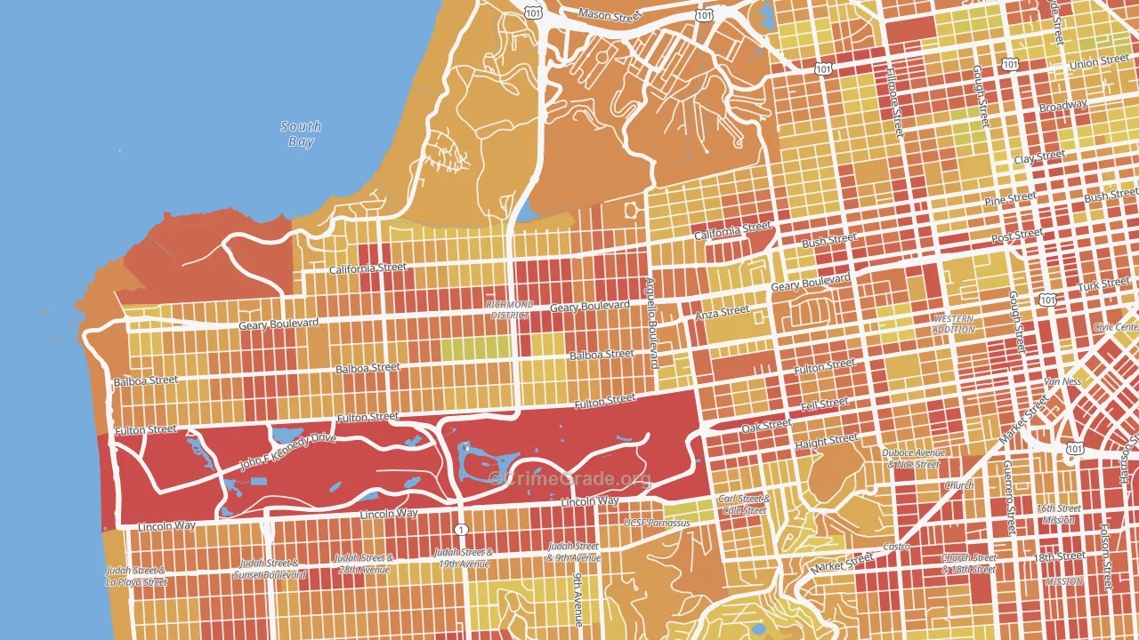 Inner Richmond, San Francisco, CA Map of Vehicle Theft Rates