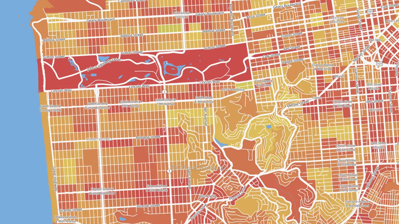 Inner Sunset, San Francisco, CA Map of Vehicle Theft Rates