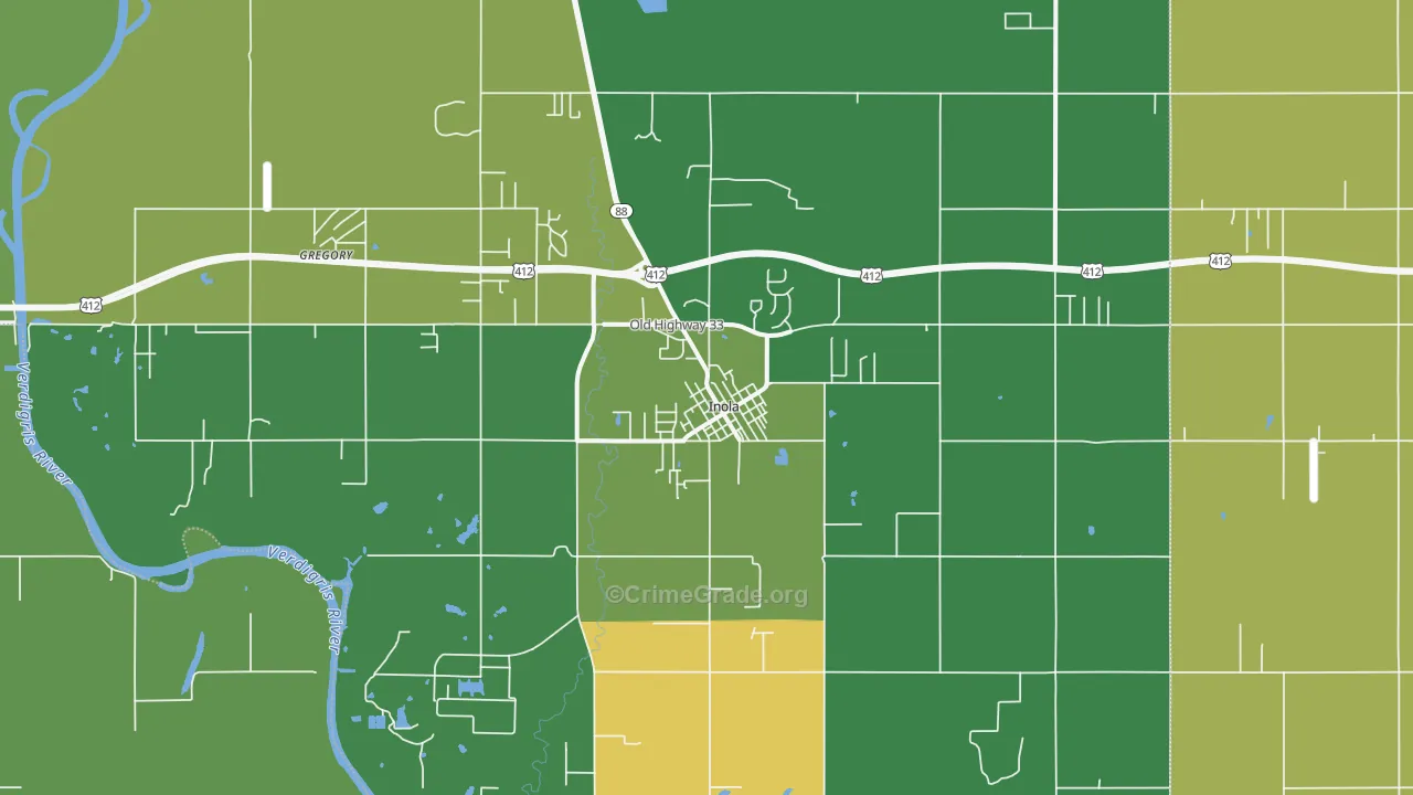 Inola, OK Map of Vehicle Theft Rates