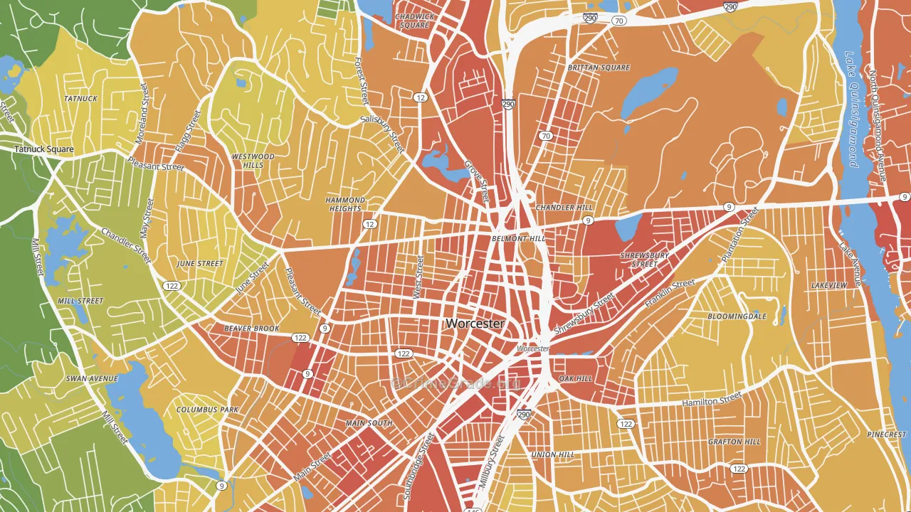 Institute Park, Worcester, MA Map of Vehicle Theft Rates