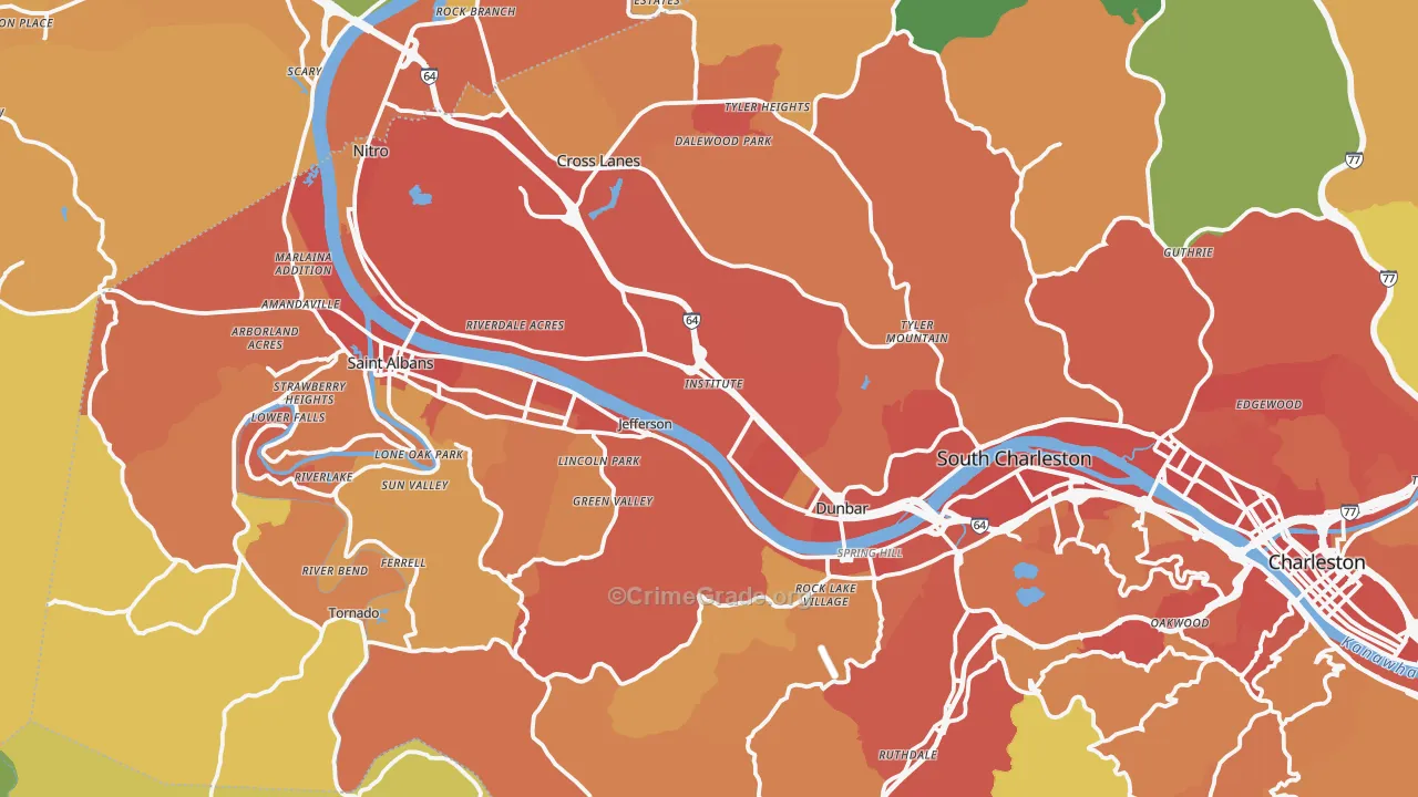 Institute, WV Map of Vehicle Theft Rates
