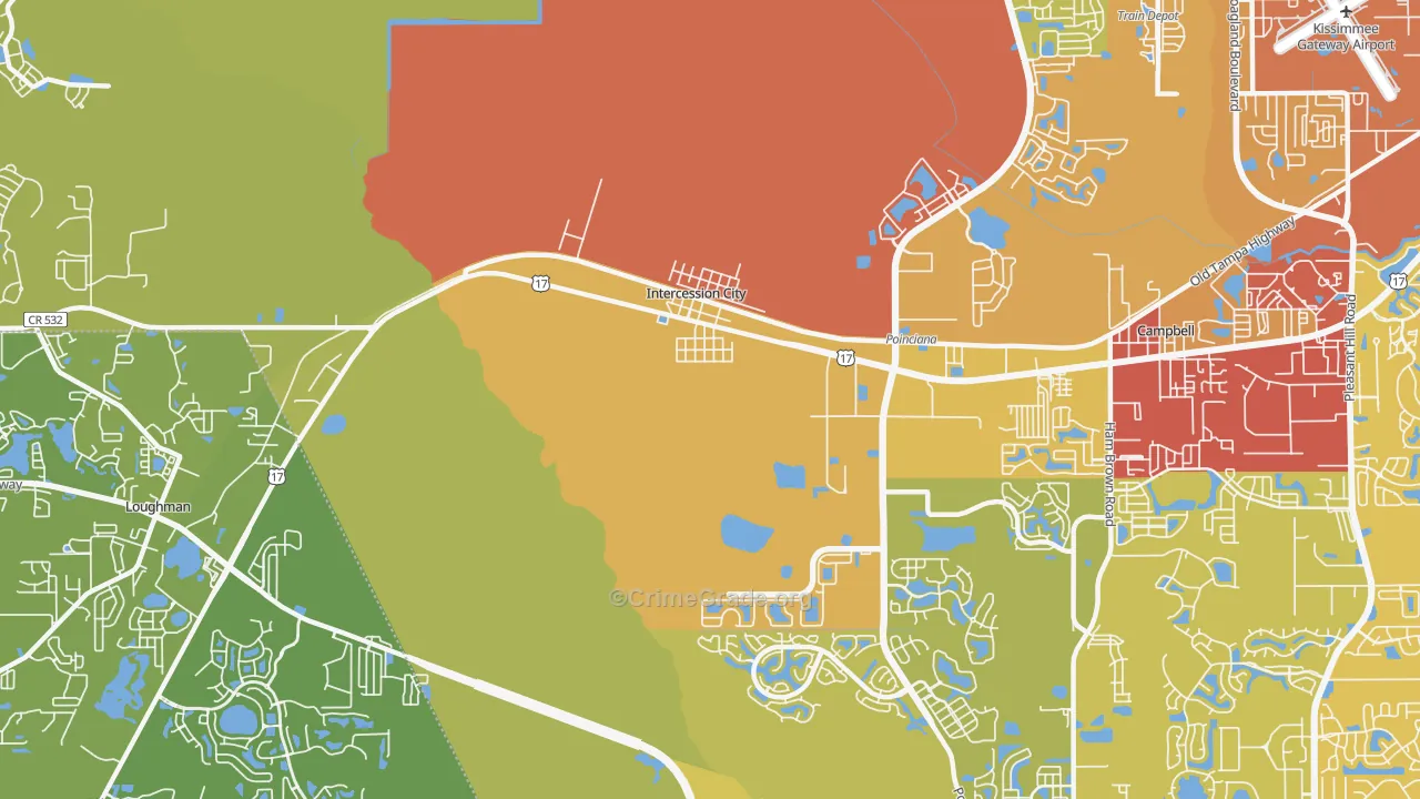 Intercession City, FL Map of Vehicle Theft Rates