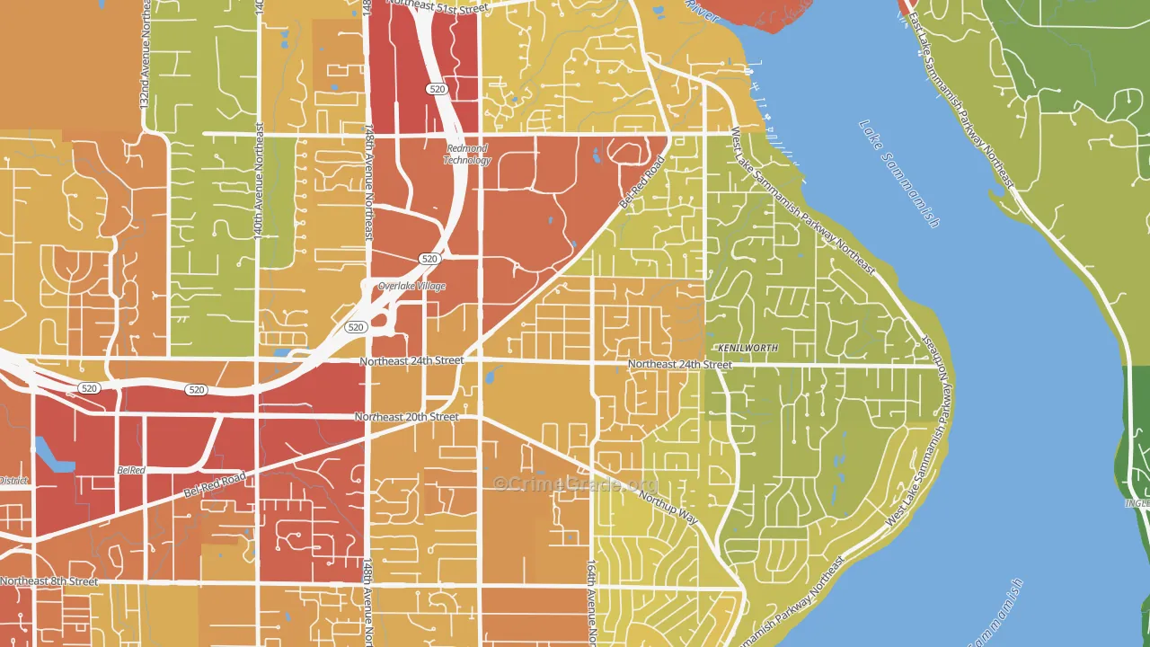 Interlake, Bellevue, WA Map of Vehicle Theft Rates