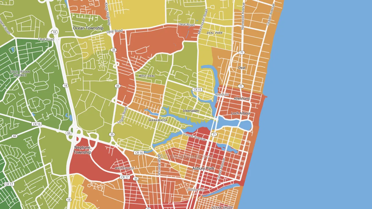 Interlaken, NJ Map of Vehicle Theft Rates