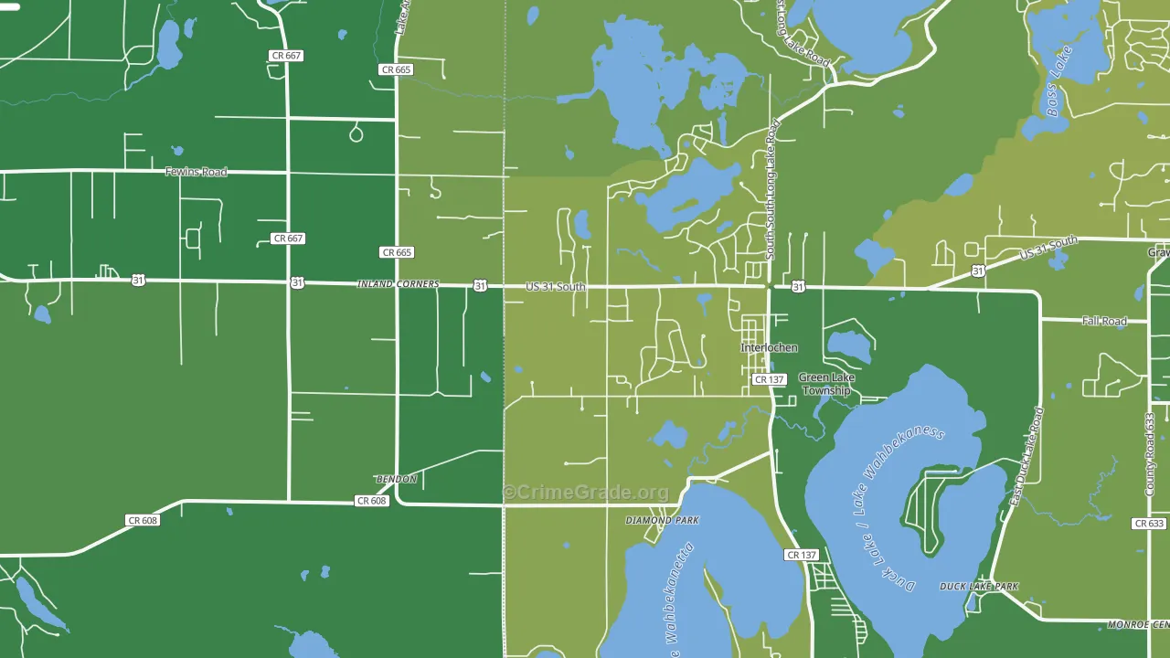 Interlochen, MI Map of Vehicle Theft Rates