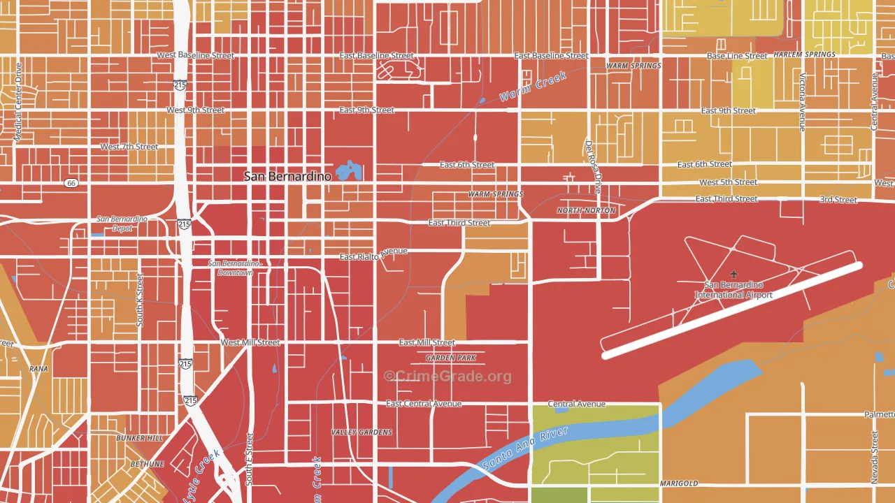 International, San Bernardino, CA Map of Vehicle Theft Rates