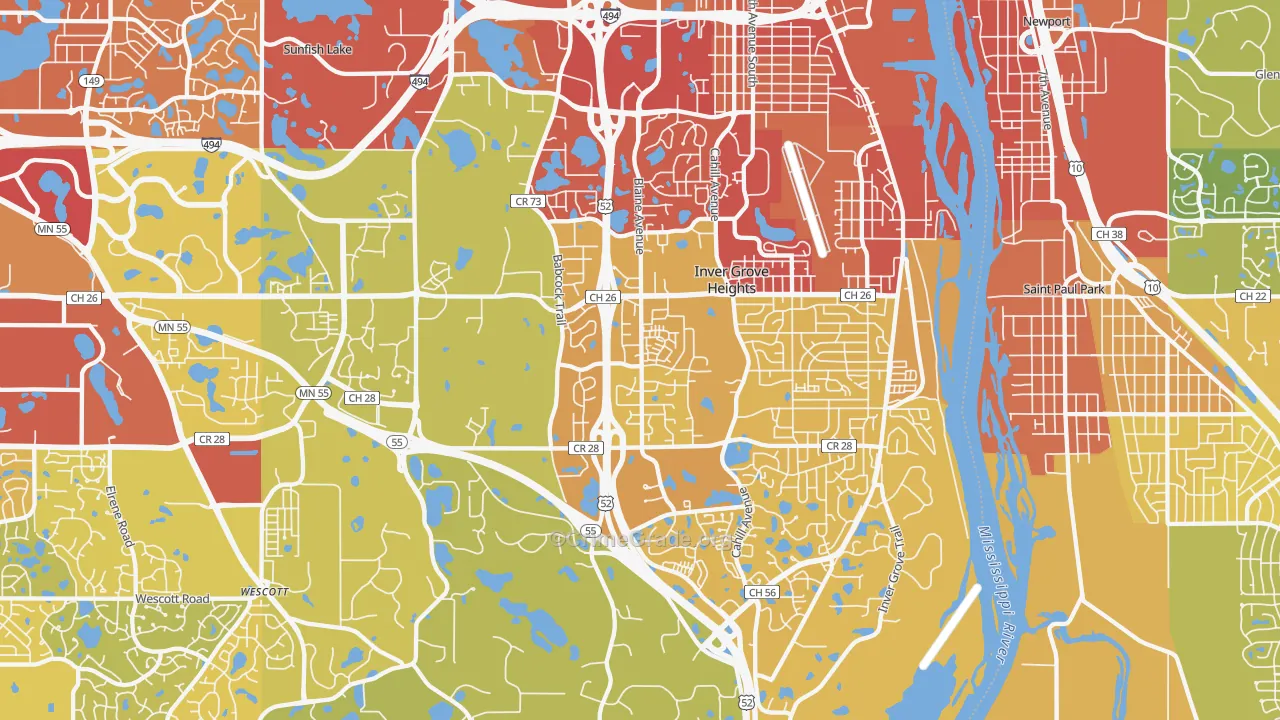 Inver Grove Heights, MN Map of Vehicle Theft Rates
