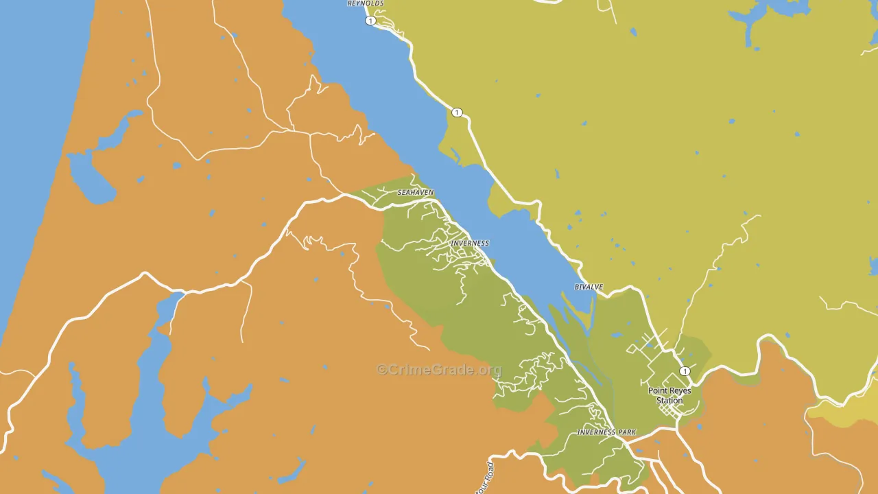 Inverness, CA Map of Vehicle Theft Rates