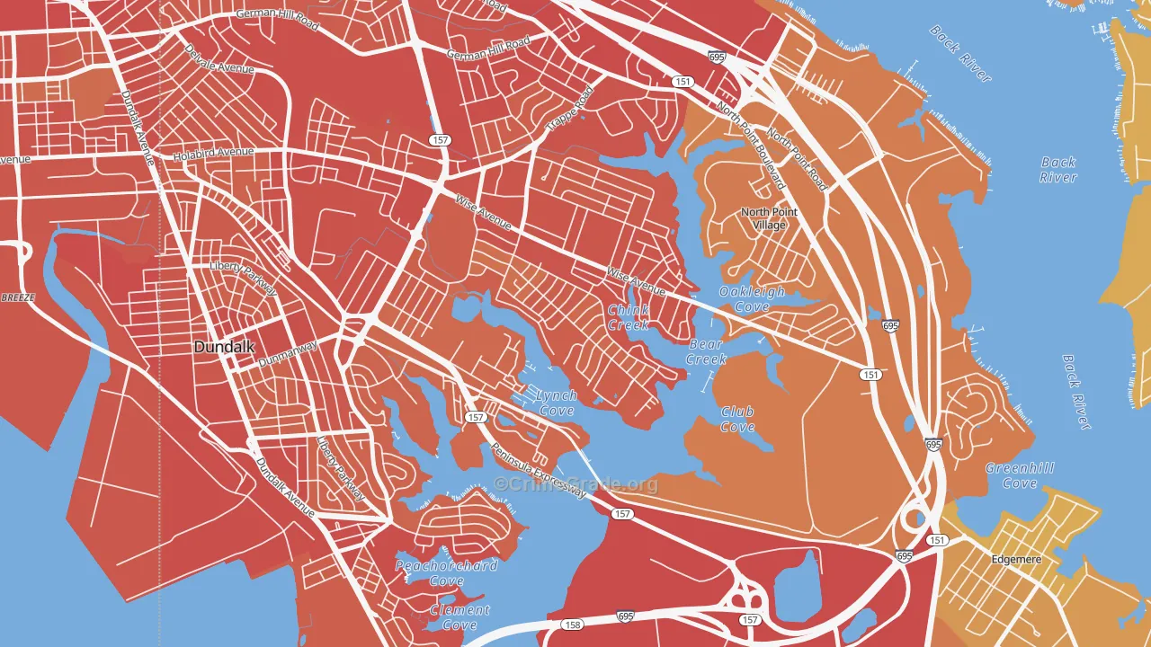 Inverness, Dundalk, MD Map of Vehicle Theft Rates