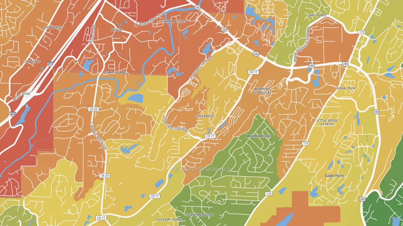 Inverness, Hoover, AL Map of Vehicle Theft Rates