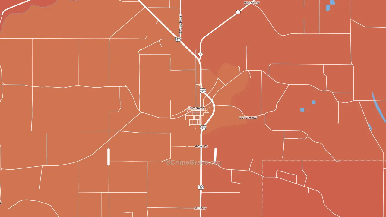 Inverness, MS Map of Vehicle Theft Rates