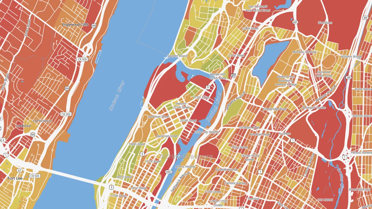 Inwood, Manhattan, NY Map of Vehicle Theft Rates