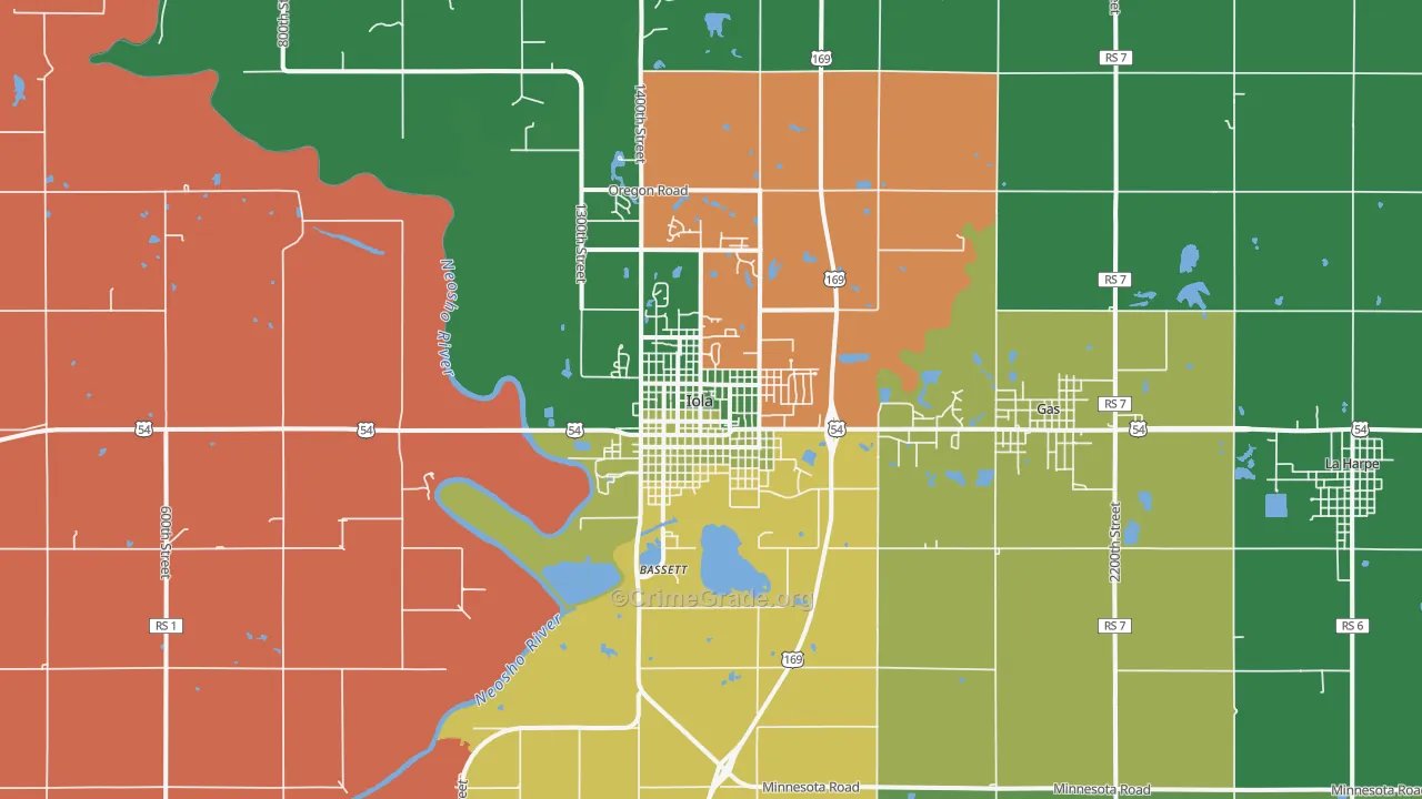 Iola, KS Map of Vehicle Theft Rates