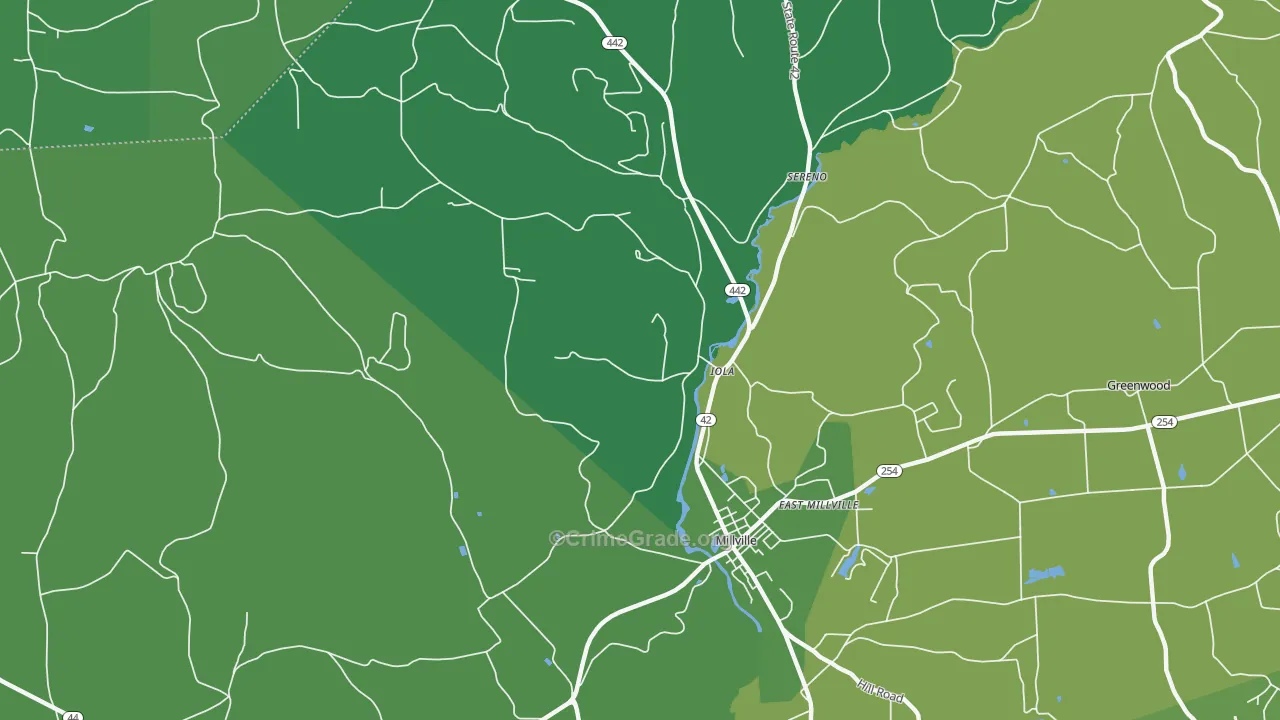 Iola, PA Map of Vehicle Theft Rates