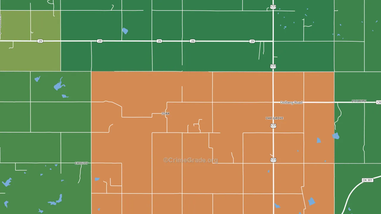Iona, OK Map of Vehicle Theft Rates