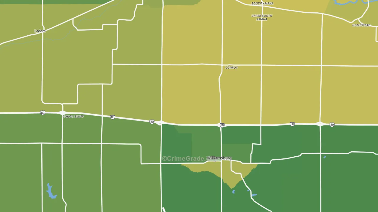 Iowa County, IA Map of Vehicle Theft Rates