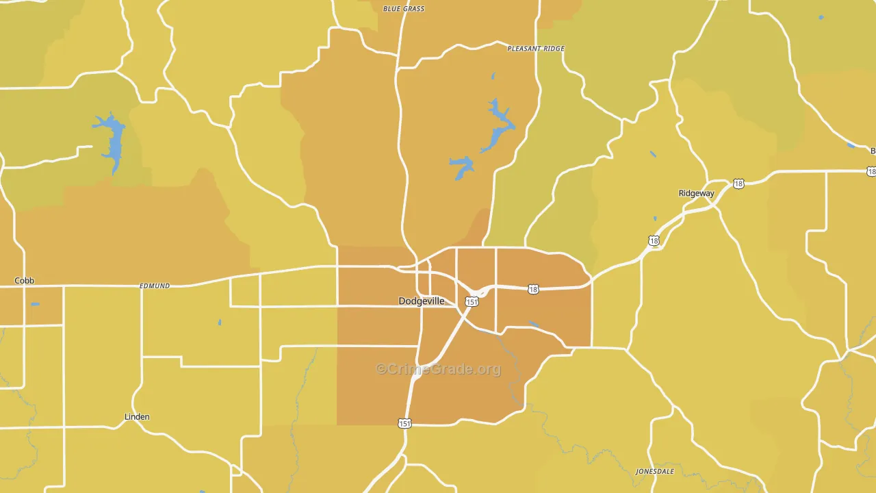 Iowa County, WI Map of Vehicle Theft Rates