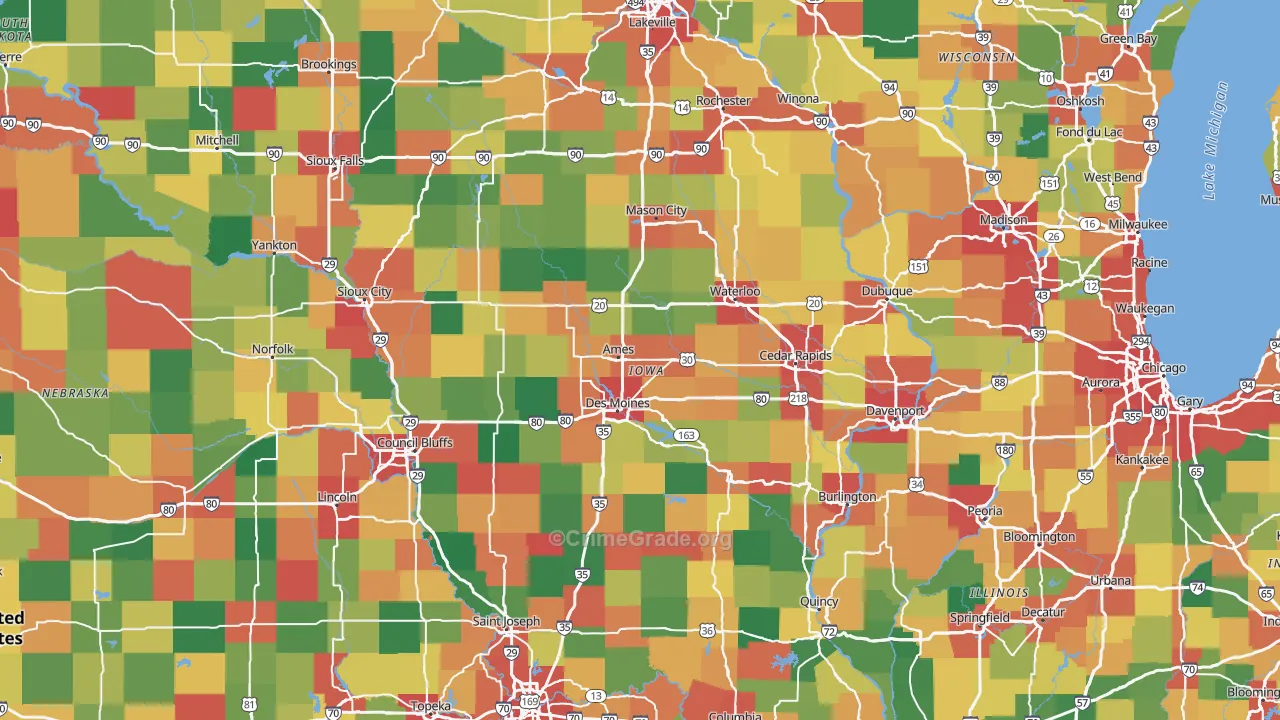 Iowa Map of Vehicle Theft Rates