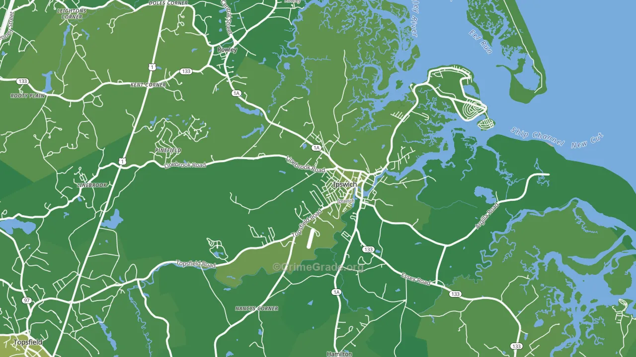 Ipswich, MA Map of Vehicle Theft Rates