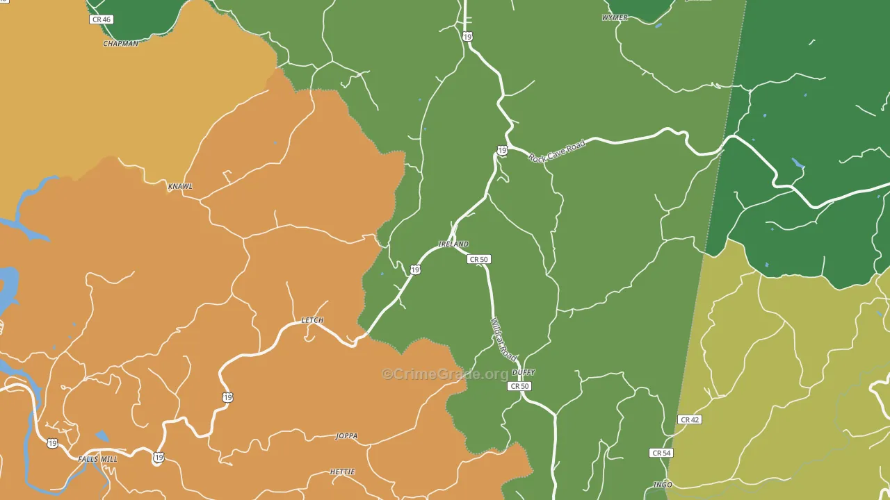 Ireland, WV Map of Vehicle Theft Rates
