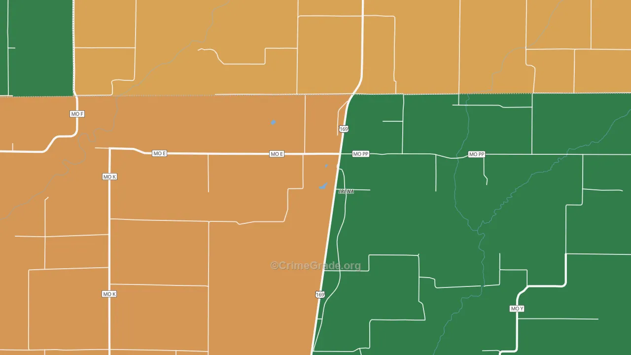 Irena, MO Map of Vehicle Theft Rates