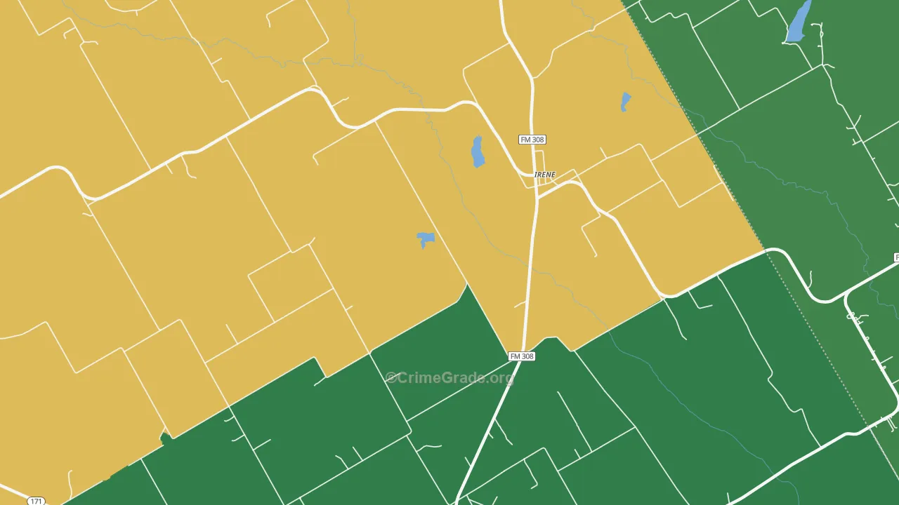 Irene, TX Map of Vehicle Theft Rates