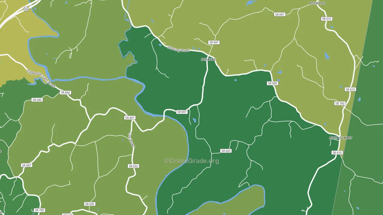 Irisburg, VA Map of Vehicle Theft Rates