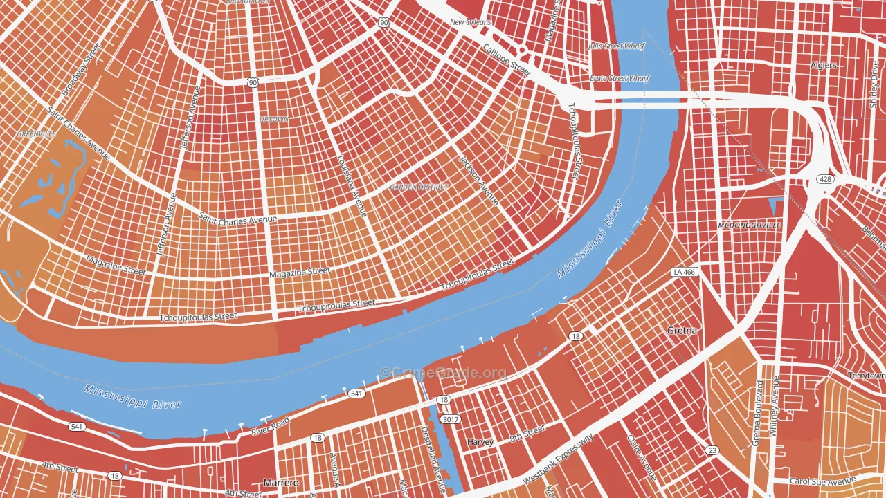 Irish Channel, New Orleans, LA Map of Vehicle Theft Rates