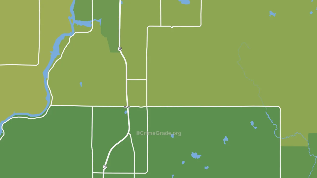 Irma, WI Map of Vehicle Theft Rates