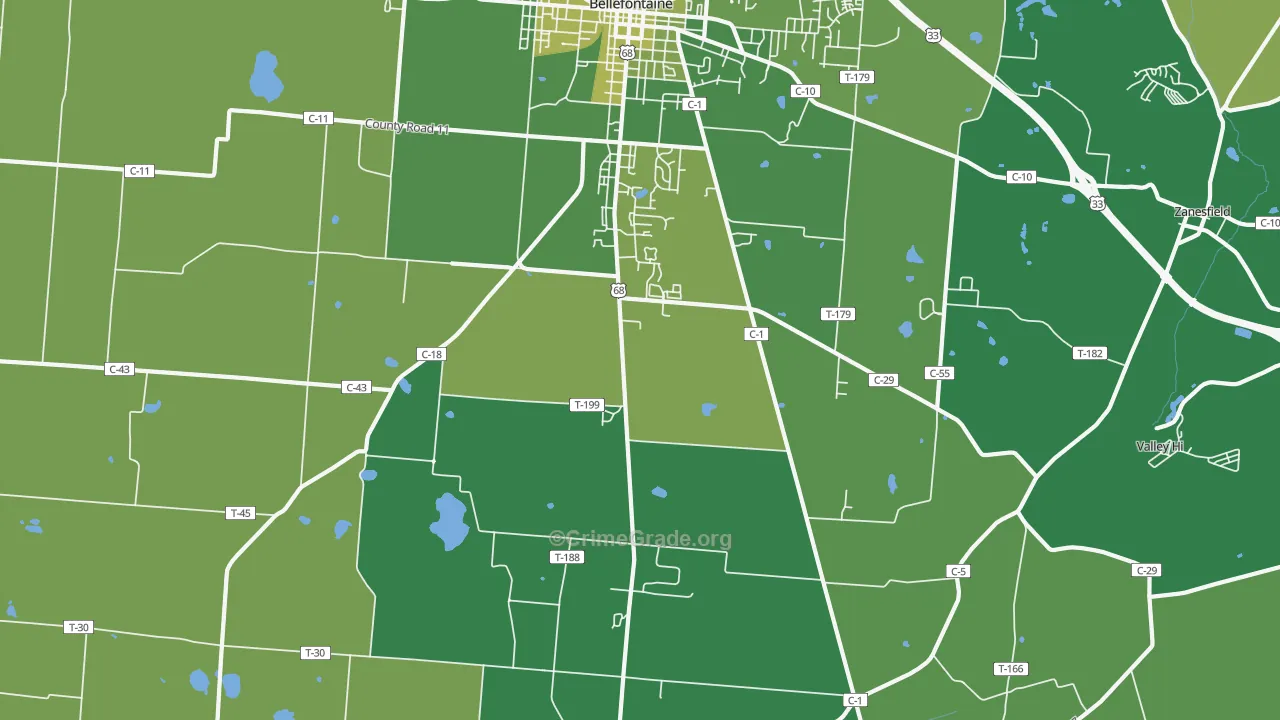 Iron City, OH Map of Vehicle Theft Rates