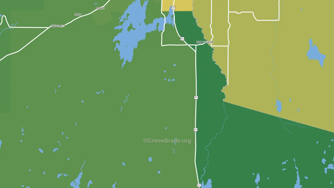 Iron County, WI Map of Vehicle Theft Rates