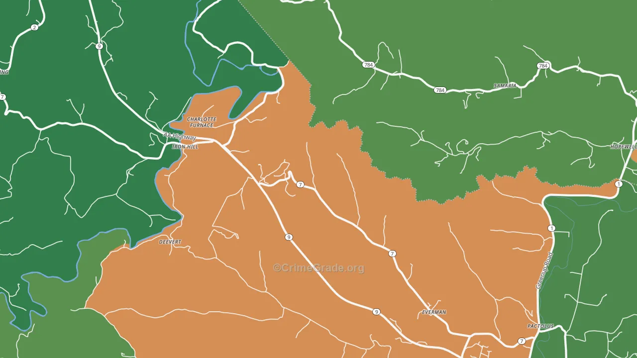 Iron Hill, KY Map of Vehicle Theft Rates