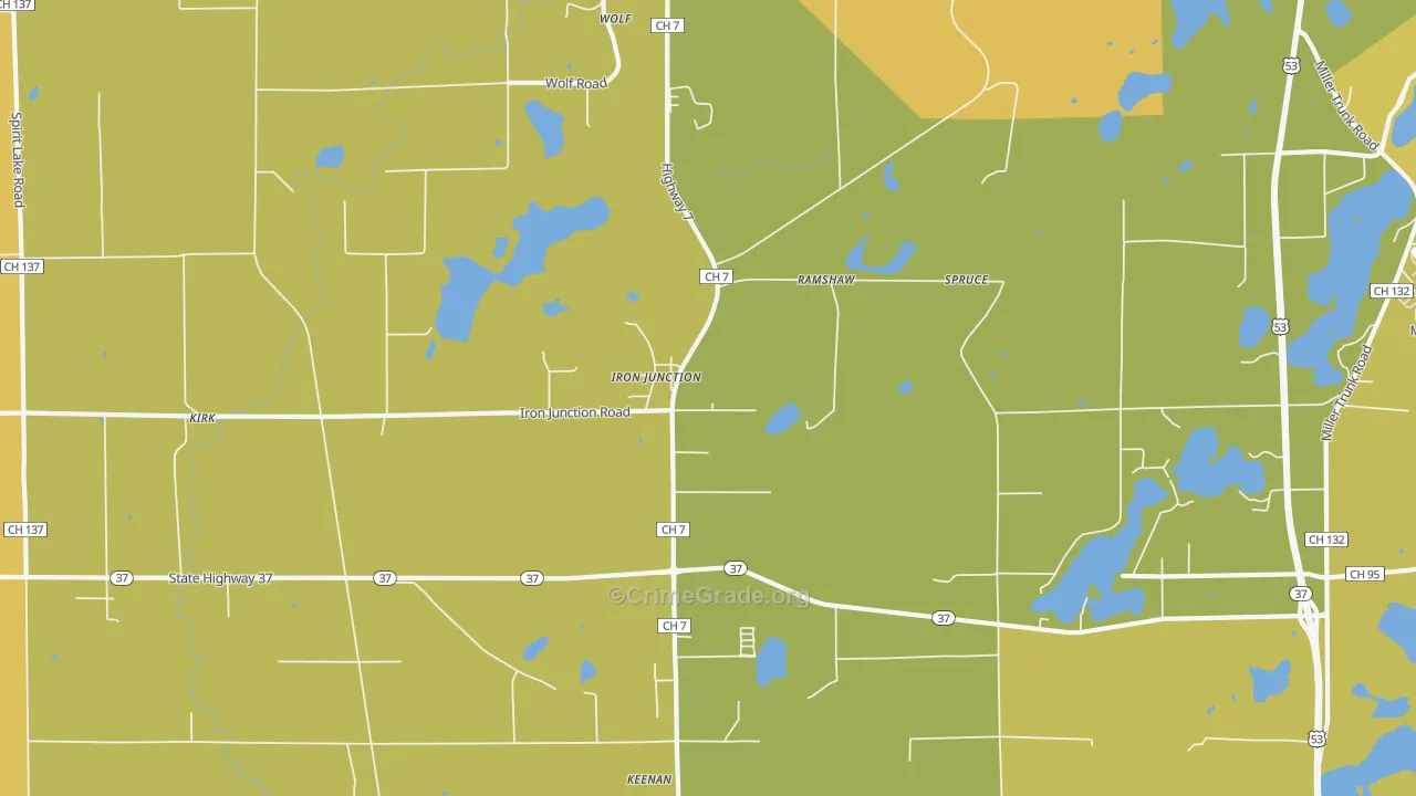Iron Junction, MN Map of Vehicle Theft Rates