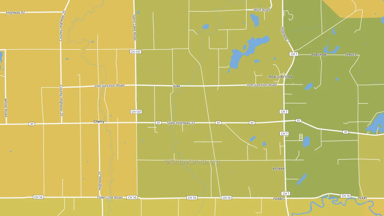 Iron, MN Map of Vehicle Theft Rates