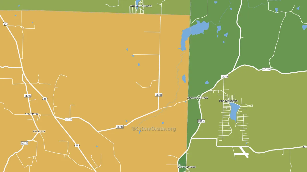 Iron Mountain, MO Map of Vehicle Theft Rates