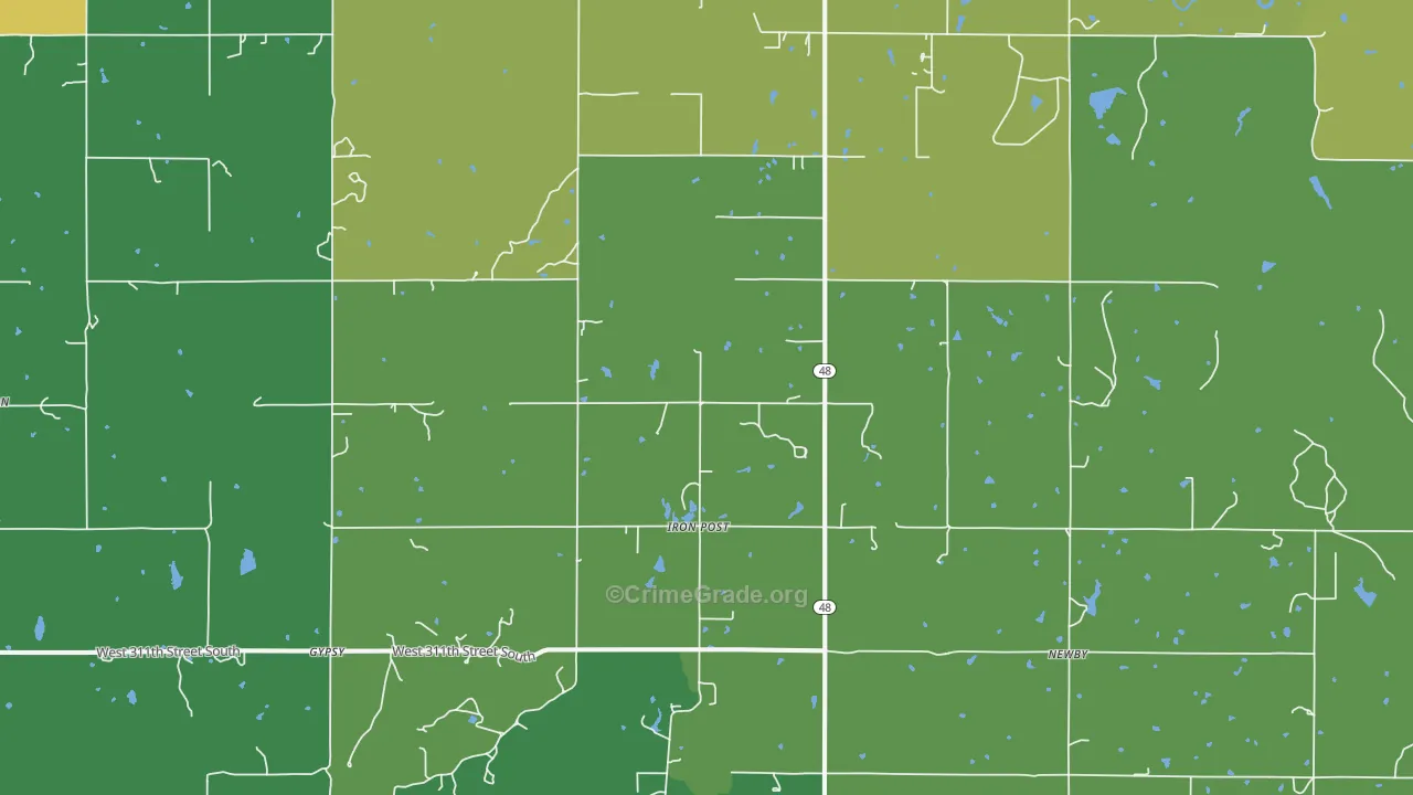 Iron Post, OK Map of Vehicle Theft Rates