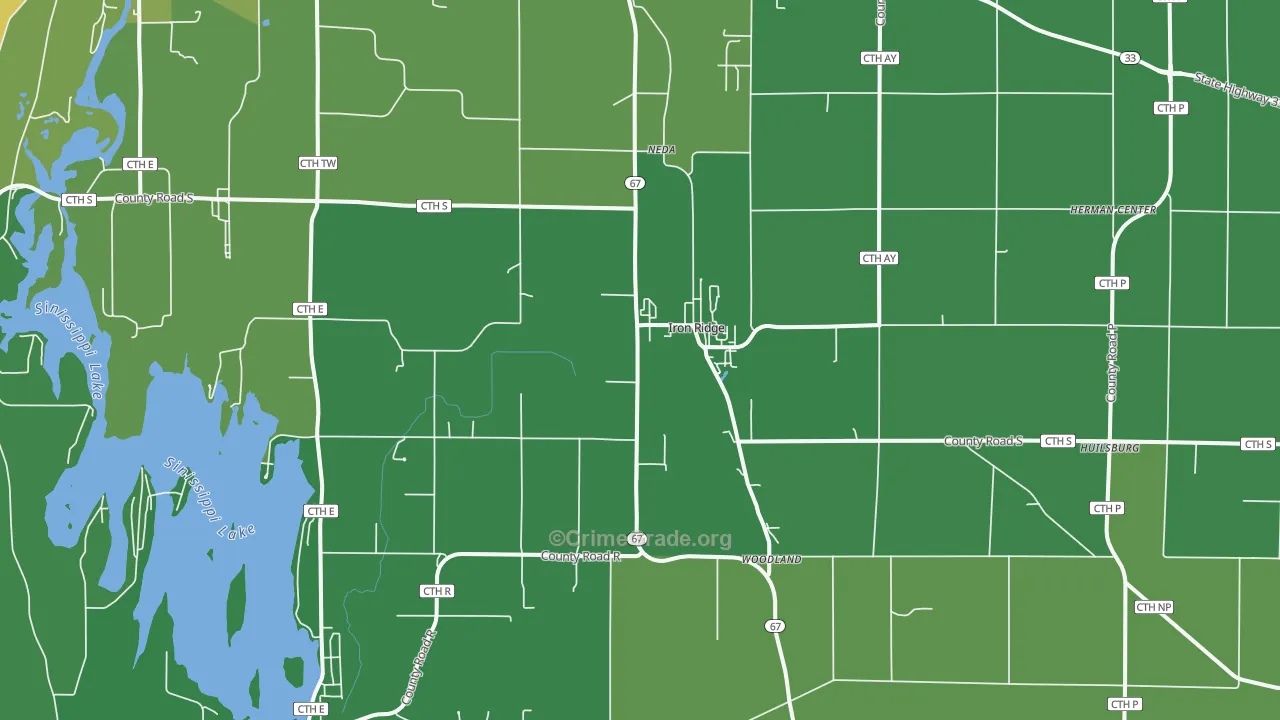 Iron Ridge, WI Map of Vehicle Theft Rates