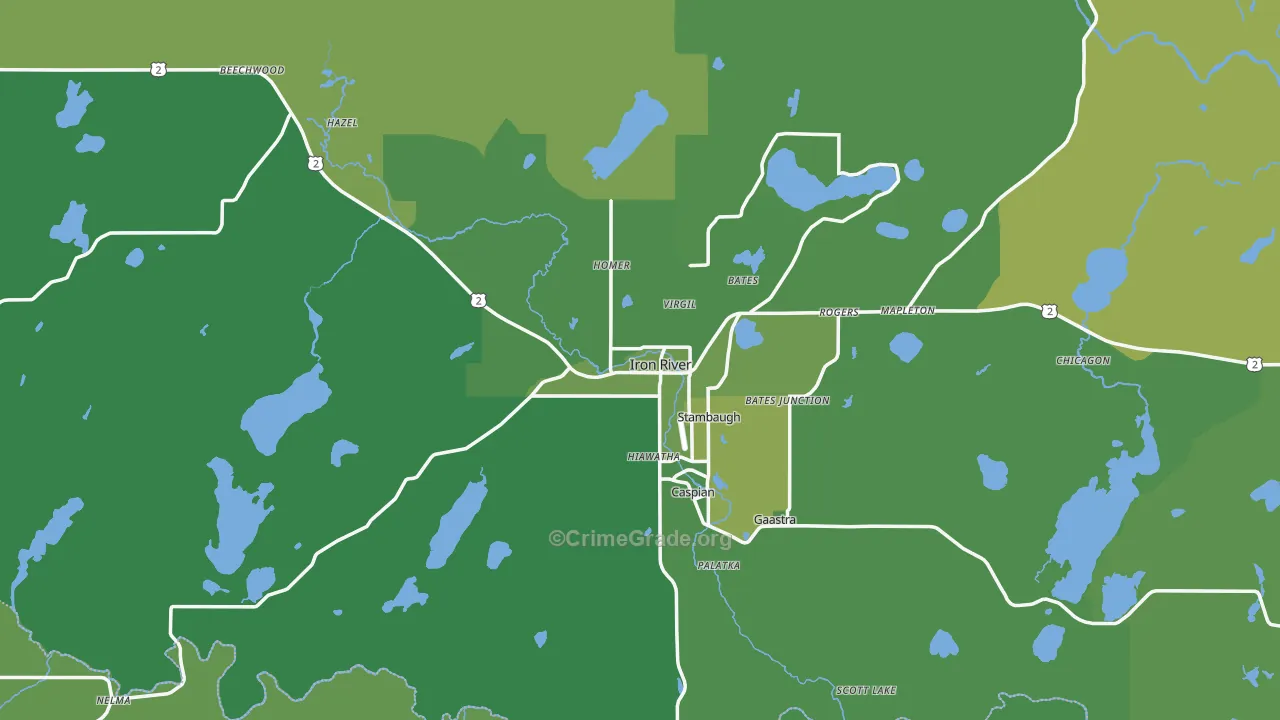 Iron River, MI Map of Vehicle Theft Rates