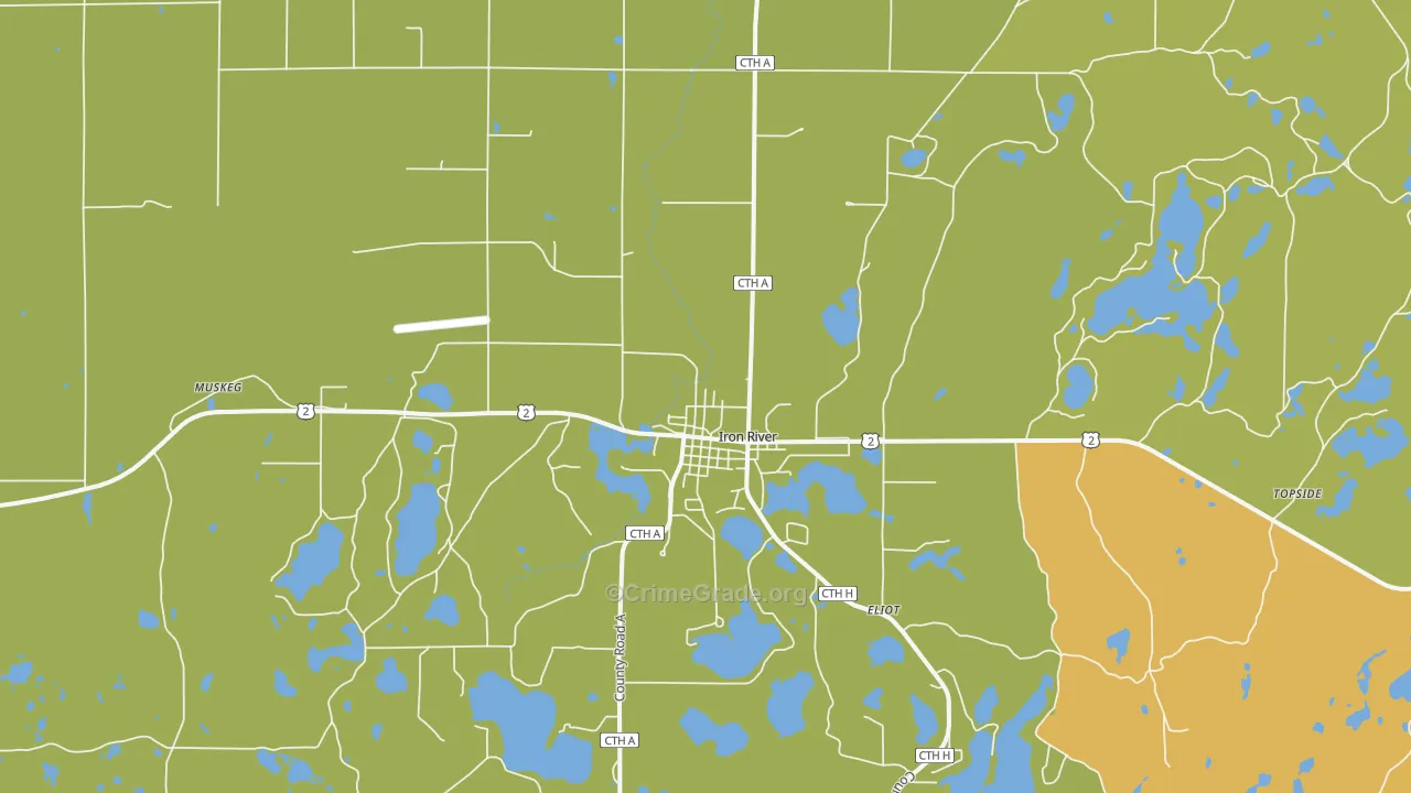 Iron River, WI Map of Vehicle Theft Rates