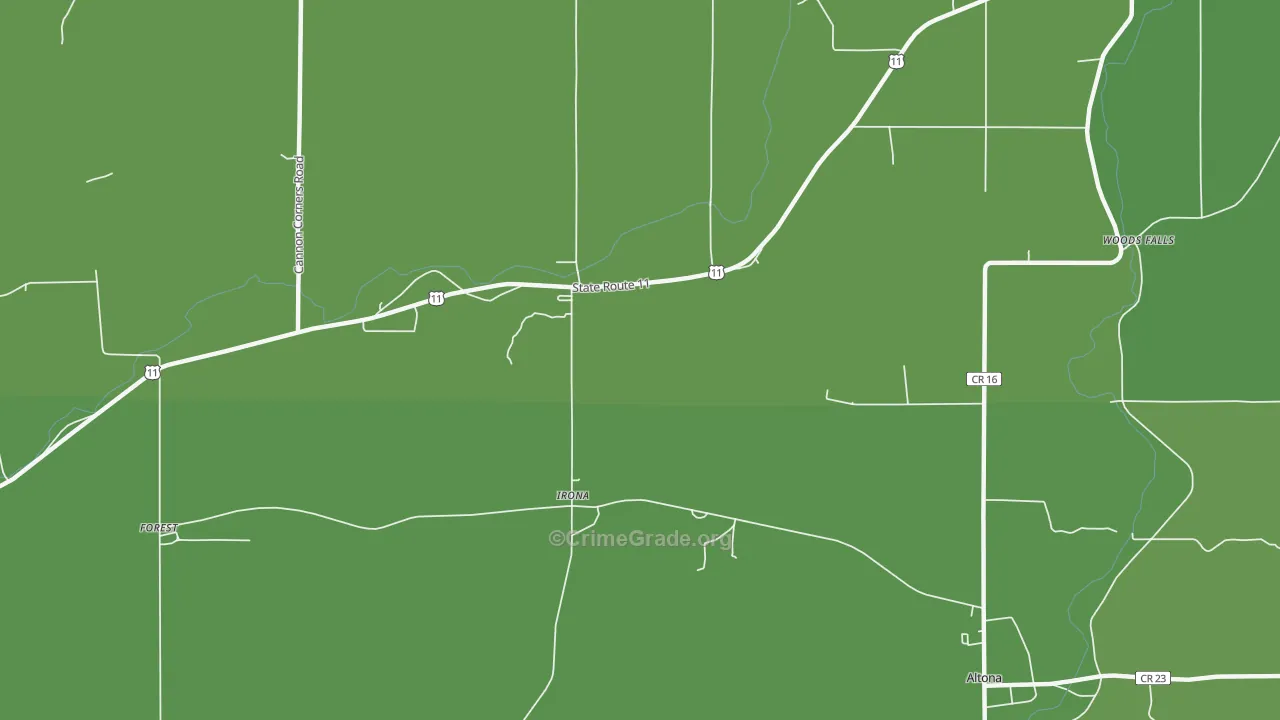 Irona, NY Map of Vehicle Theft Rates