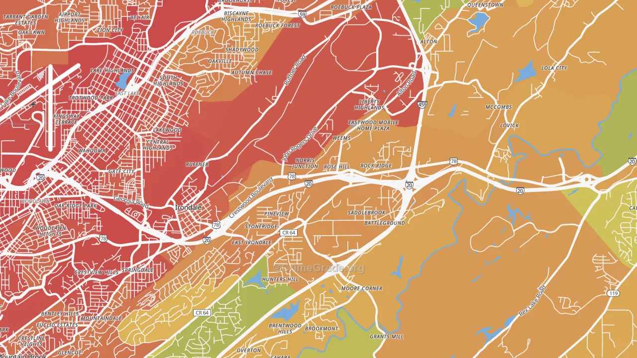 Irondale, AL Map of Vehicle Theft Rates