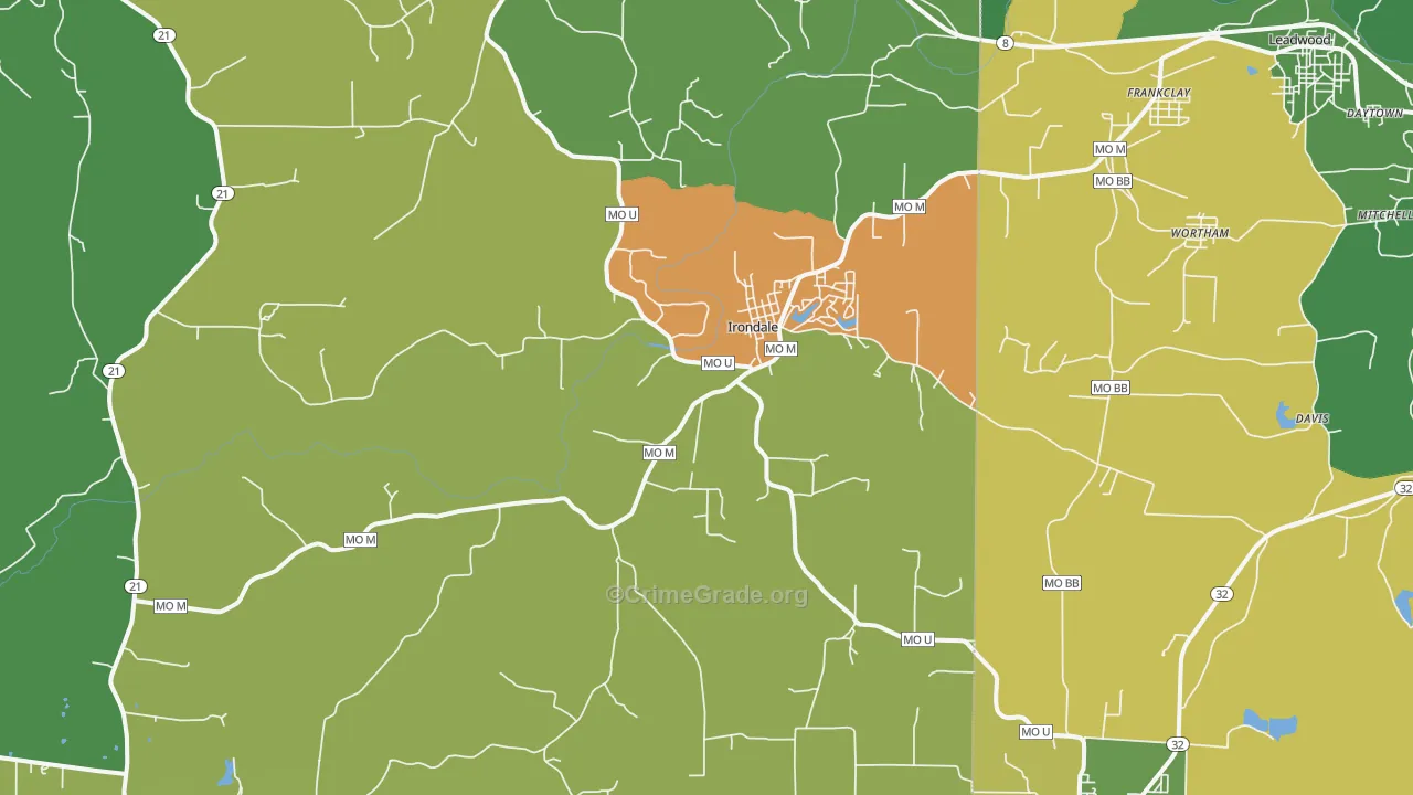 Irondale, MO Map of Vehicle Theft Rates