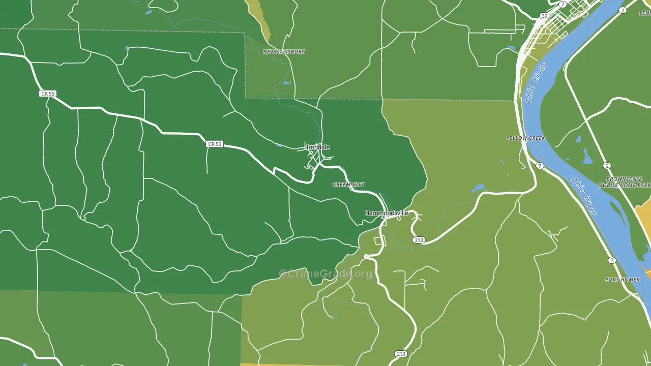Irondale, OH Map of Vehicle Theft Rates