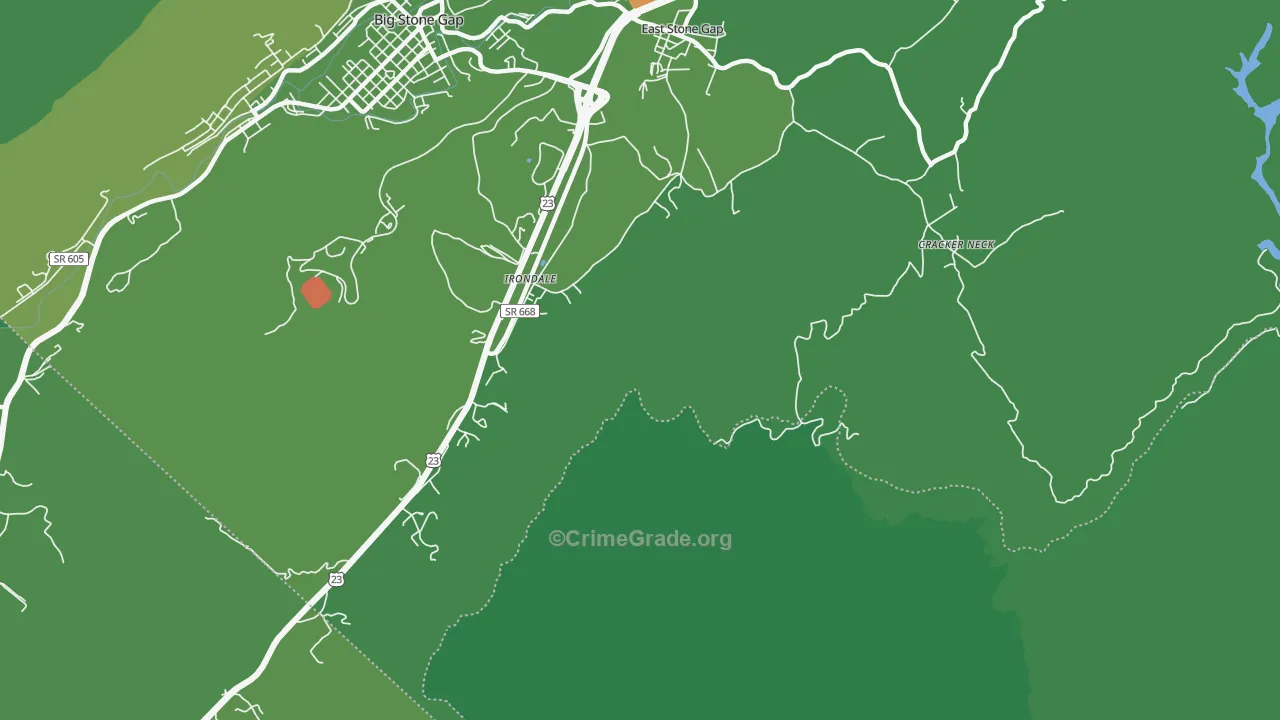 Irondale, VA Map of Vehicle Theft Rates