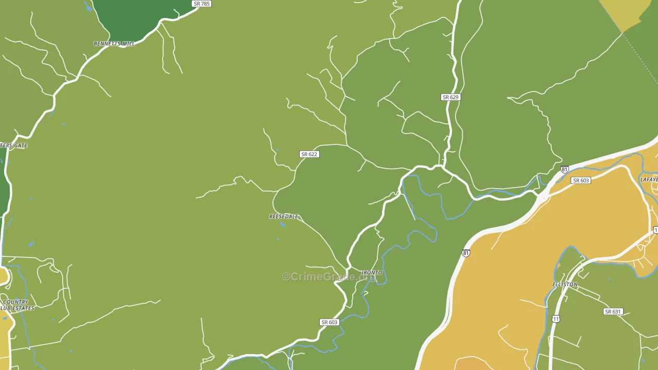 Ironto, VA Map of Vehicle Theft Rates